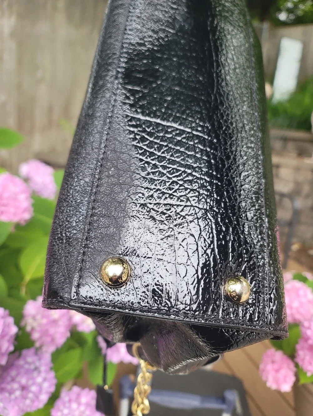 MK Black Patent Leather Tote Handbag with Gold Hardware